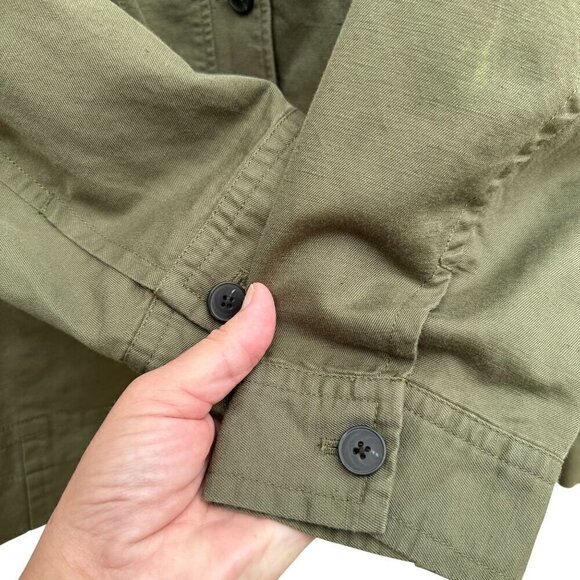 Coldwater Creek Olive Green Womens Army Military Mandarin Collar Linen Jacket 18 - Picture 5 of 11